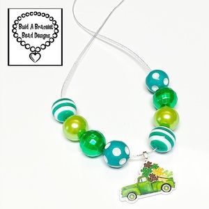 St. Patrick’s Kids Necklace Shamrock Truck Pearl Adjustable Dress-Up Necklace